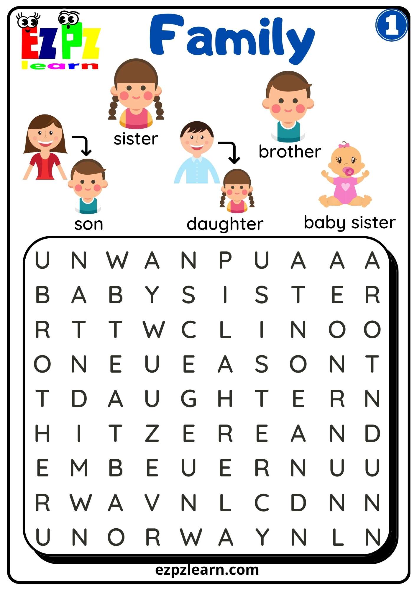 Family Vocabulary Word Search For K5 Students Parents and Teachers Free G1